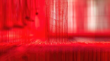 red thread from weaving machine traditional craft , Abstract background