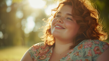 Portrait of joyful curvy young woman