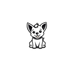 Happy smile cartoon dog black and white with transparent background 