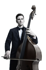 Double bass player playing contrabass. Classical musician bassist - 732785751