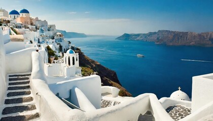 white architecture in santorini island greece travel and vacation concept - obrazy, fototapety, plakaty
