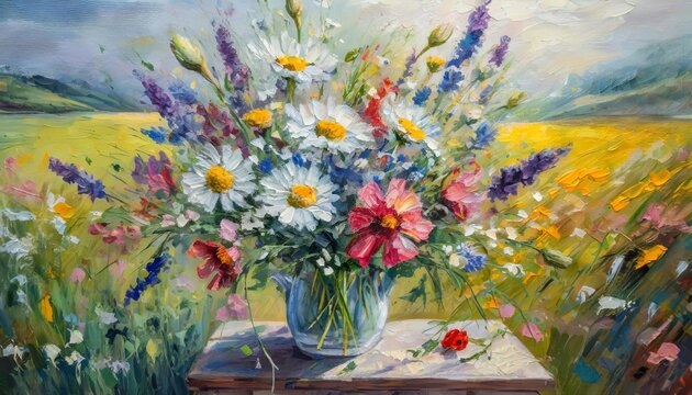 oil painting bouquet of wildflowers