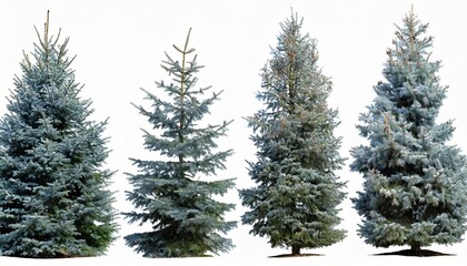 set of 4 picea pungens colorado blue spruce evergreen pinaceae needled tree isolated png on a transparent background perfectly cutout - Powered by Adobe