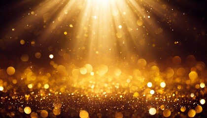 Obraz na płótnie Canvas dark gold sparkle rays lights with bokeh elegant show on stage abstract background dust sparks background
