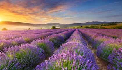 meadow of lavender at sunrise