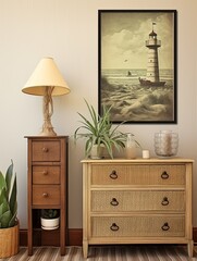 Vintage Lighthouse Canvas Print: Beach Scene | Vintage Art Print