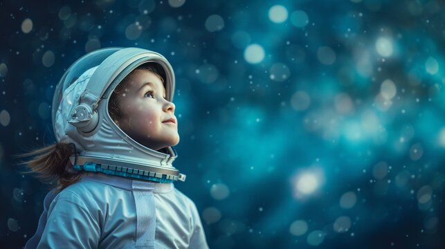 A little one dressed as an astronaut, dreaming big dreams of space and beyond - Powered by Adobe