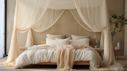 Fototapeta na wymiar Unembellished Minimalist Bed Canopy