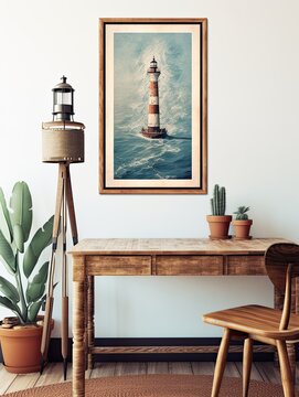 Vintage Lighthouse Views: Coastal Art Print, Ocean Landscape Wall Art