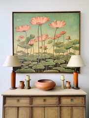 Vintage Painting: Floating Lotus Ponds - Nature Scenic Wall Art