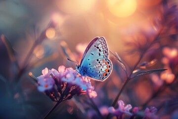 light blue butterfly on a pink flower