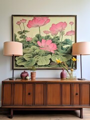 Vintage Painting: Floating Lotus Ponds - Nature Scenic Wall Art