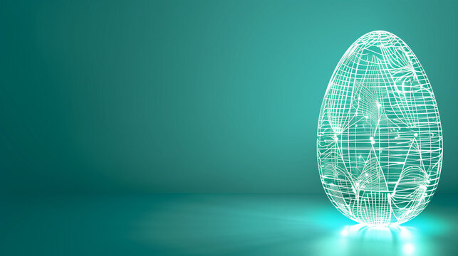 An Easter egg created with geometrical white lines on a turquoise background 