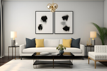 modern living room interior design with sofa and wall art, ai generated