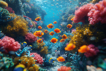 Fototapeta na wymiar A captivating VR journey through a serene underwater world, offering users a unique meditation experience surrounded by vibrant marine life. Generative Ai.