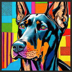 Colorful Pop Art Collage of a Doberman Dog Celebrating Pride colors : A Stunning Creation by a...