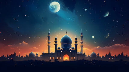 Fototapeta premium Glowing background for muslim feast in holy month of Ramadan Kareem