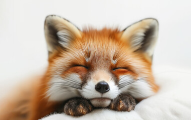 Obraz premium Close up of a red fox (Vulpes vulpes) sleeping, isolated on white background