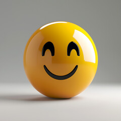 3D rendering of smiling emoji with closed eyes isolated on yellow background