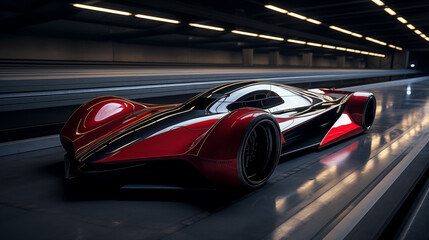 Unleash the velocity of a sleek, aerodynamic vehicle as it conquers the digital racetrack. - obrazy, fototapety, plakaty