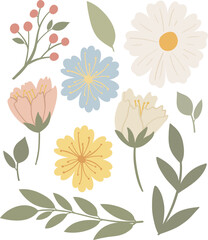 modern flower elements Hand drawn trendy elements Great for fabric and textile. Vector Illustration