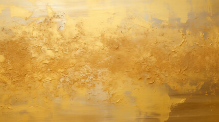 Złote tło namalowane farbą olejną na płótnie - artystyczna abstrakcyjna nowoczesna sztuka. Pociągnięcia pędzlem i nieregularne kształty.