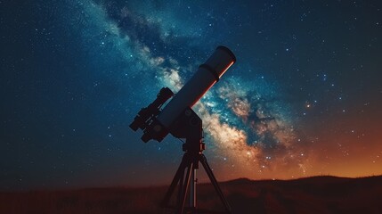 A telescope silhouetted against a starry night sky, a gateway to the universe's mysteries