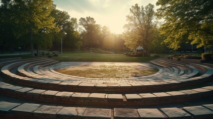 Obraz premium A serene outdoor amphitheater, bathed in soft light, ready to host an evening of enchanting performances