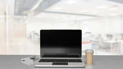 The laptop on table for Business concept 3d rendering.