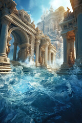Fototapeta na wymiar The ruins of the Lost City of Atlantis flooded by water