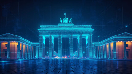 The Brandenburg Gate appears as a living hologram that elegantly blends into the background. - obrazy, fototapety, plakaty