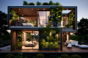 Beautiful,elegant black modern green concept apartment house ai generated