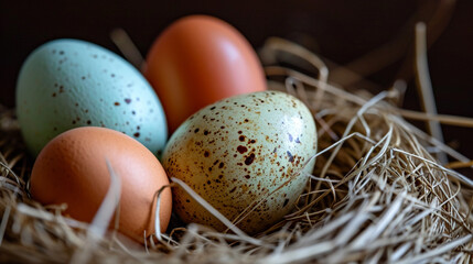 Naklejka na ściany i meble Eggs, Bird nest on branch with easter eggs for Easter. AI Generative