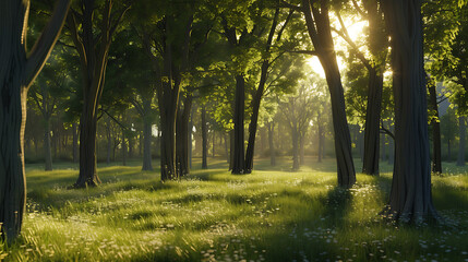 A serene forest glade with dappled sunlight filtering through the trees, capturing the beauty of nature and tranquility