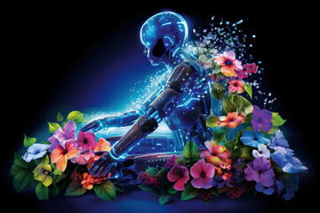 Tech-Infused Nature: Human Silhouette in Futuristic Scene