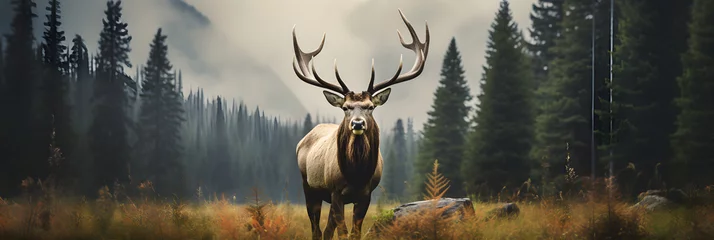 Foto op Plexiglas The Majestic Elk in Verdant Wilderness: Capturing the Ethereal Beauty of Untamed Nature © Alvin