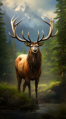 The Majestic Elk in Verdant Wilderness: Capturing the Ethereal Beauty of Untamed Nature