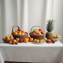 set of fruits in basket. fruits in a table.