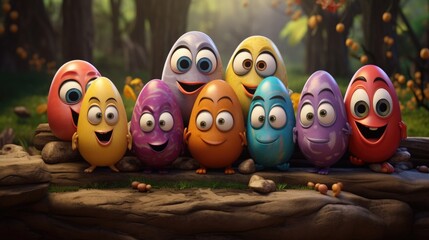 Traditional Easter colored eggs, with painted faces. cute funny smiles and eyes. original design.