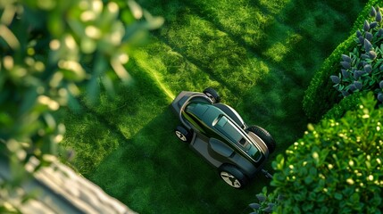 Automated Robotic Lawn Mower on Grass. Generative ai