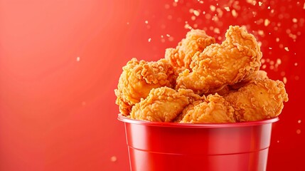 Crispy Fried Chicken in a Red Bucket. Generative ai