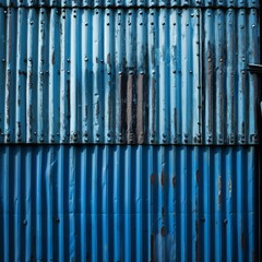 Industrial Aesthetics: Blue Corrugated Metal Roof with Rivets.