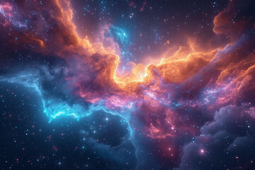 A maximalist explosion of colors in a cosmic landscape showcases the awe-inspiring beauty and complexity of the universe, where each color represents a celestial wonder.  Generative Ai.