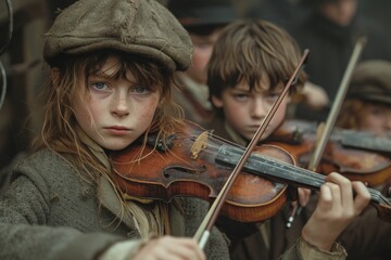 A young violinist's music echoes through the air as she shares her passion with a curious boy,...