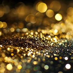 Radiant Gold Zoom: Glittering Sparkles in Close-up - obrazy, fototapety, plakaty