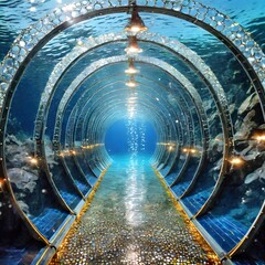 深海の奥深くに続く海底トンネル - obrazy, fototapety, plakaty