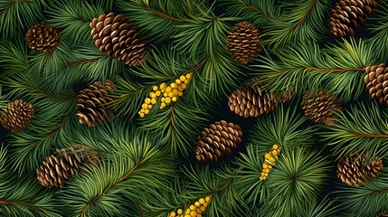 seamless background with coniferous branches pattern, coniferous, fir, 