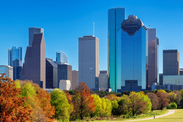 Houston downtown at sunny autumn day, in Houston, Texas, USA