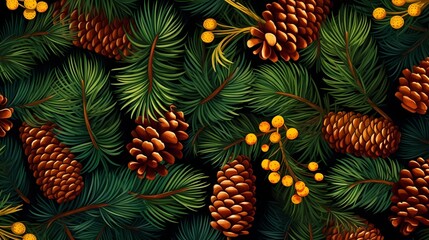 Obraz premium seamless background with coniferous branches pattern, coniferous, fir, 