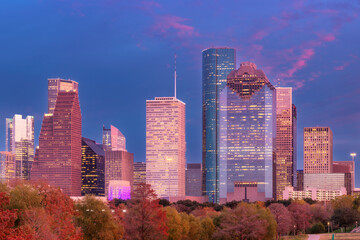 Fototapeta na wymiar Houston City skyline at sunset in Texas, USA 